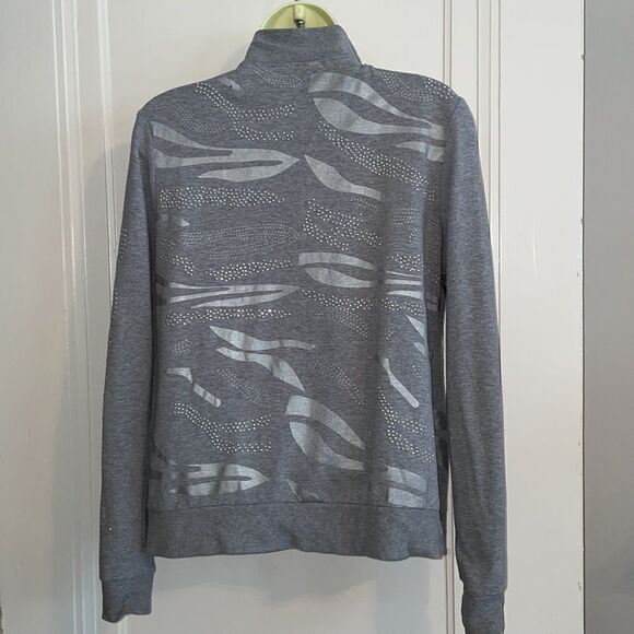 BCBG Max Azria gray/silver with bling cotton/spandex knit jacket - Picture 8 of 11